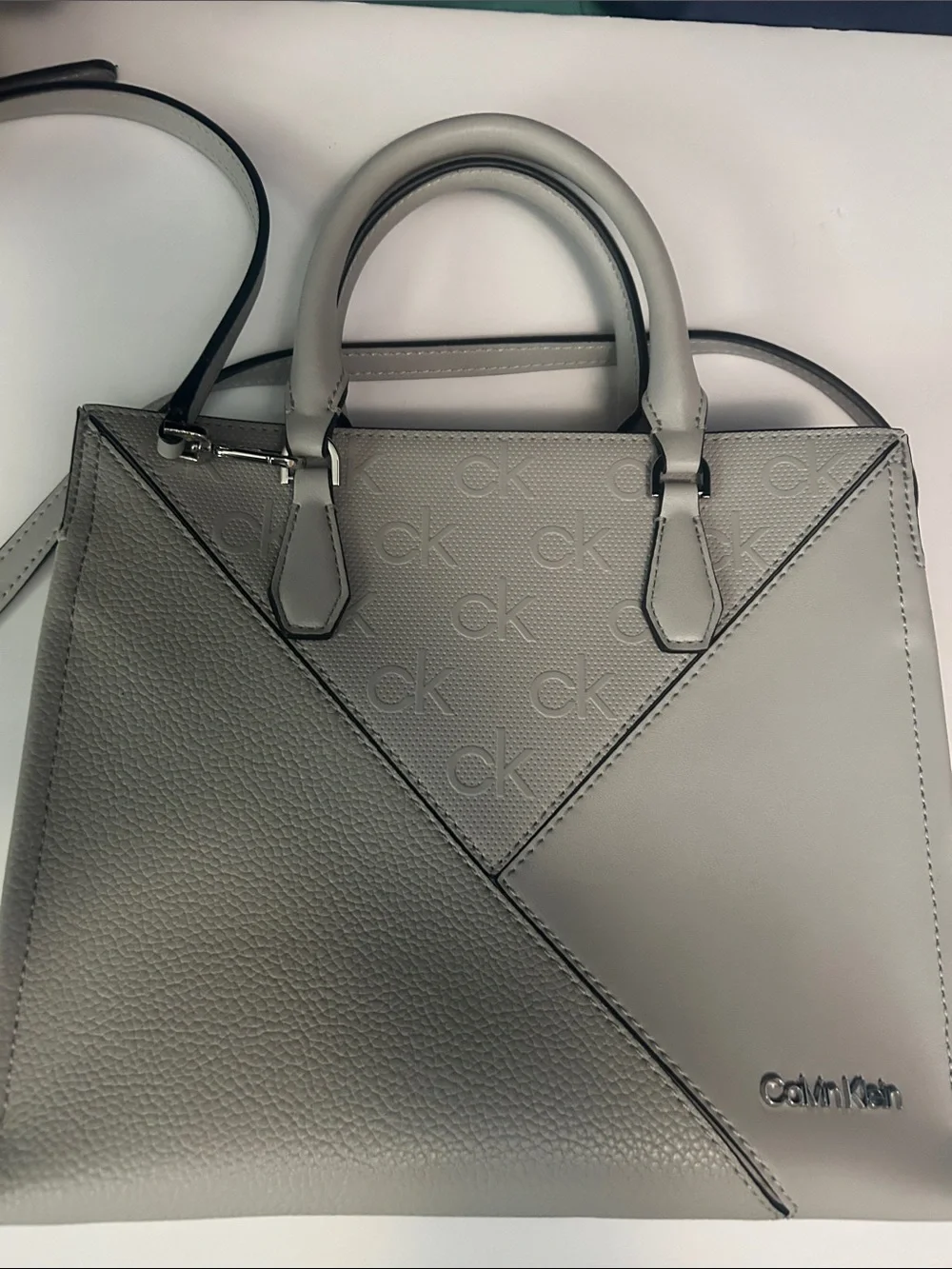 Calvin Klein Light Gray Embossed CK Logo Satchel